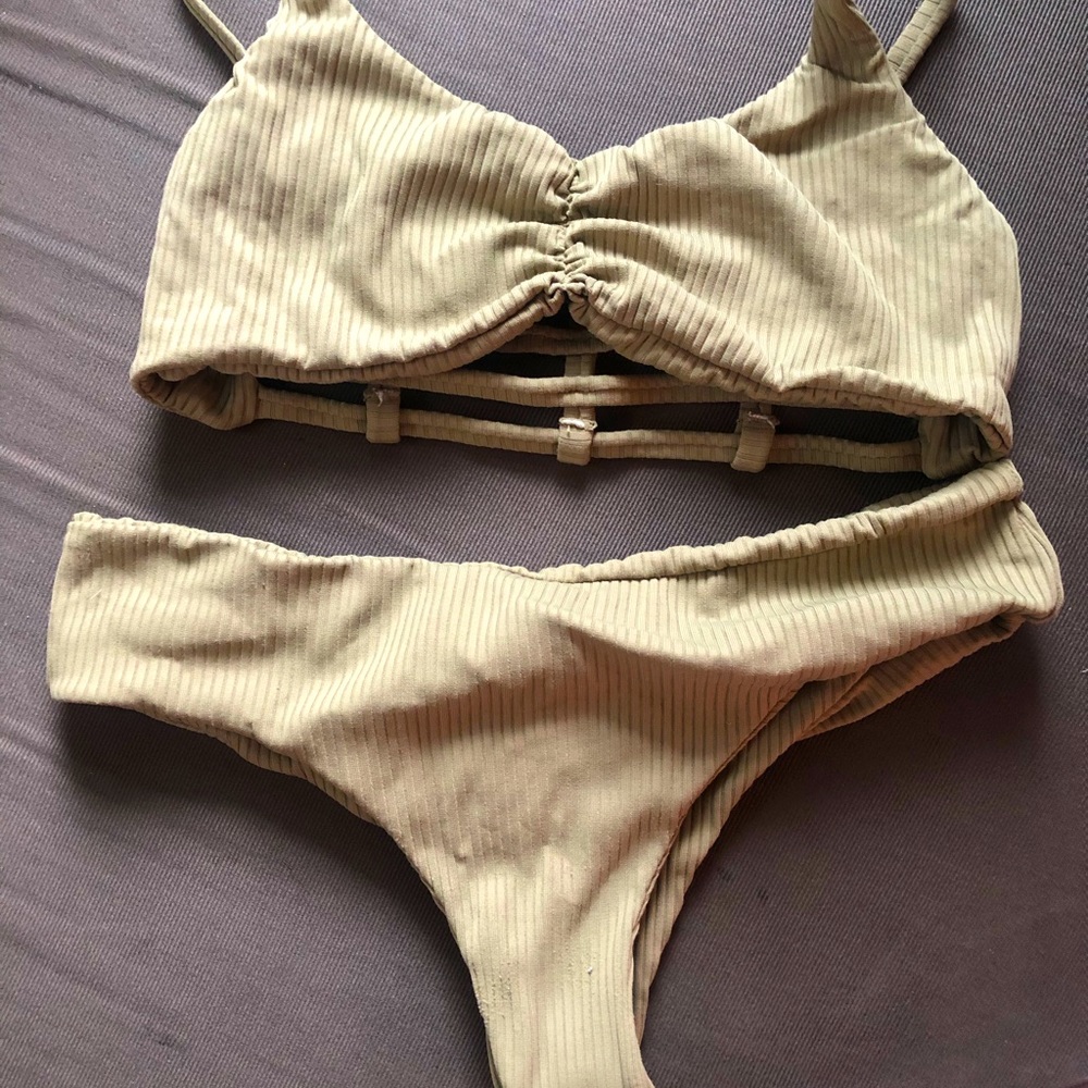 Olive green sexy stretchy thong bikini